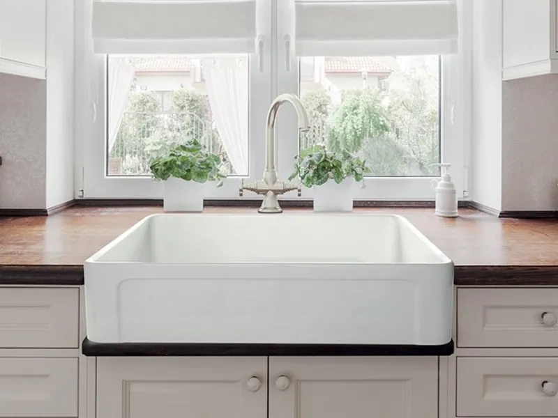 Vasca larga e profonda per il lavello in ceramica Cook Bleu Provence
