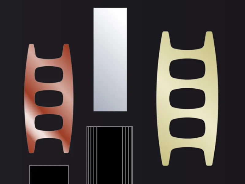due piastre riscaldanti giallo e arancio su pareti a forma di scale dalle linee incurvate
