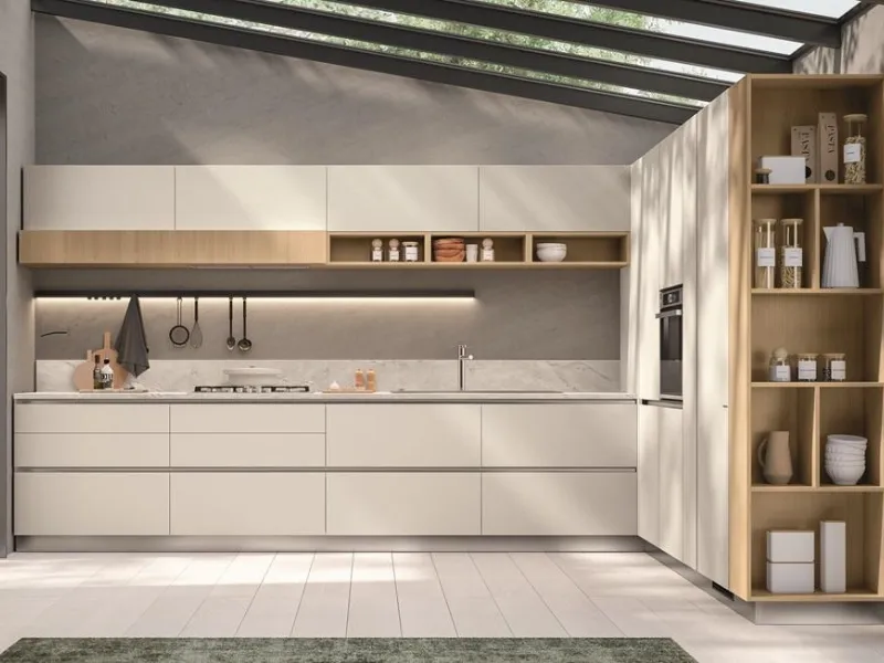 Pensili, scaffali, colonne per conservare e organizzare la dispensa nella cucina Lumina by Scavolini