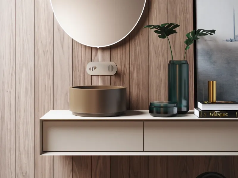 Oke è il lavabo da appoggio tondo di Kerasan
