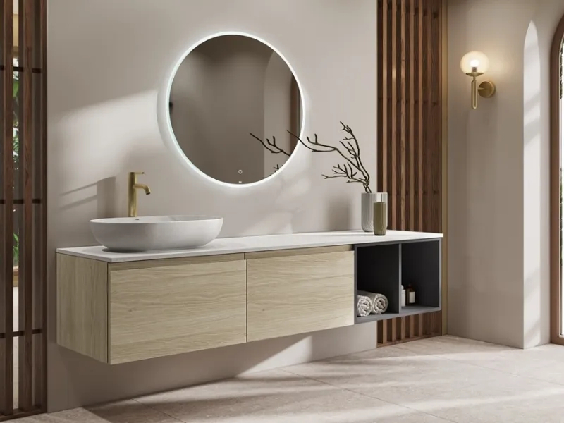 Il lavabo Batu di Rak poggia sull’innovativo monopezzo Rak-Piano 