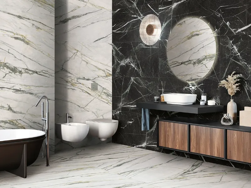 Ariana Ceramica propone la nuova collezione di gres porcellanato effetto marmo Epoque 21