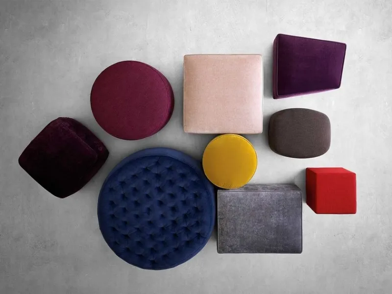 I pouf in tessuto della collezione Eden di Pianca