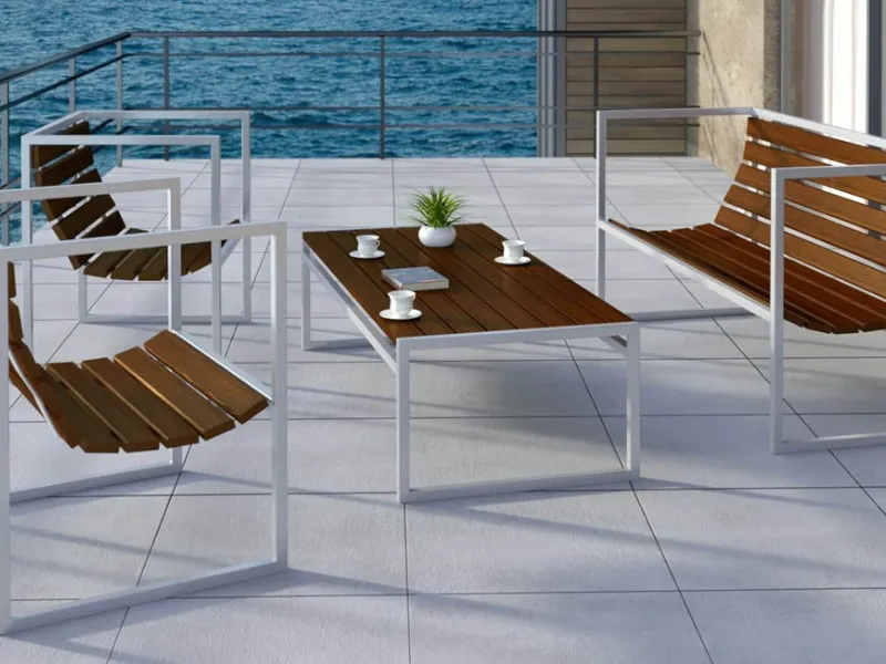 Lounge set da giardino in acciaio e legno RECTANGULAR di Arpe studio 
