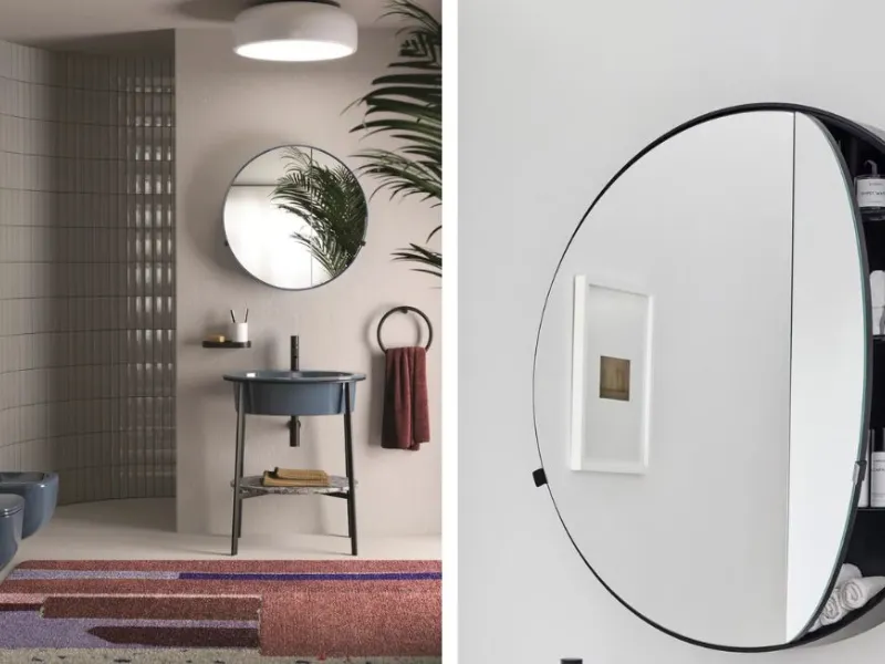 Specchio rotondo da parete con contenitore della collezione I Catini Round Box di Ceramica Cielo