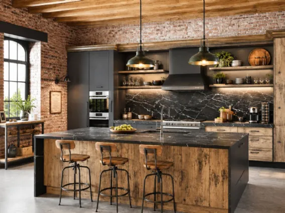 Cucina industriale: materiali grezzi per un'atmosfera autentica