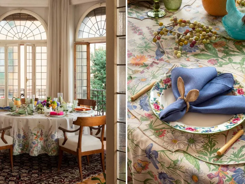Blooming Flowers: tovaglia in lino ricamata a mano - La Gallina Matta