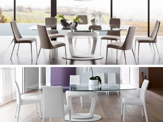Due ambientazioni del tavolo Orbital di Calligaris, design Pininfarina