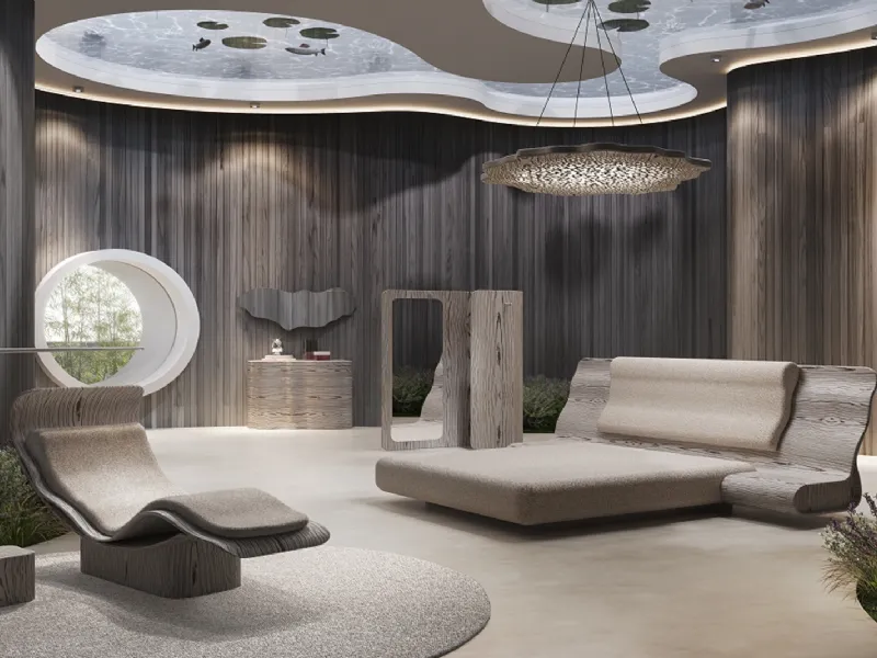 Letto con comodini integrati di Ross Lovegrove per Natuzzi