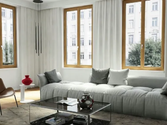 Infissi linea NATURA di Oknoplast in legno e pvc