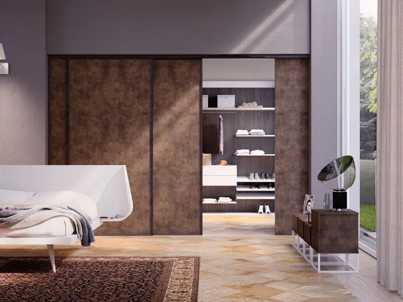 Rack System è l'elegante cabina armadio con boiserie personalizzabile al centimetro del brand Dielle Domus