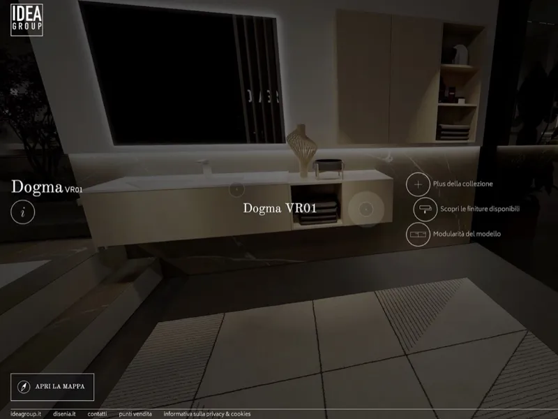Una stanza virtuale dove scoprire nel dettaglio le nuove collezioni d'arredo bagno di Ideagroup