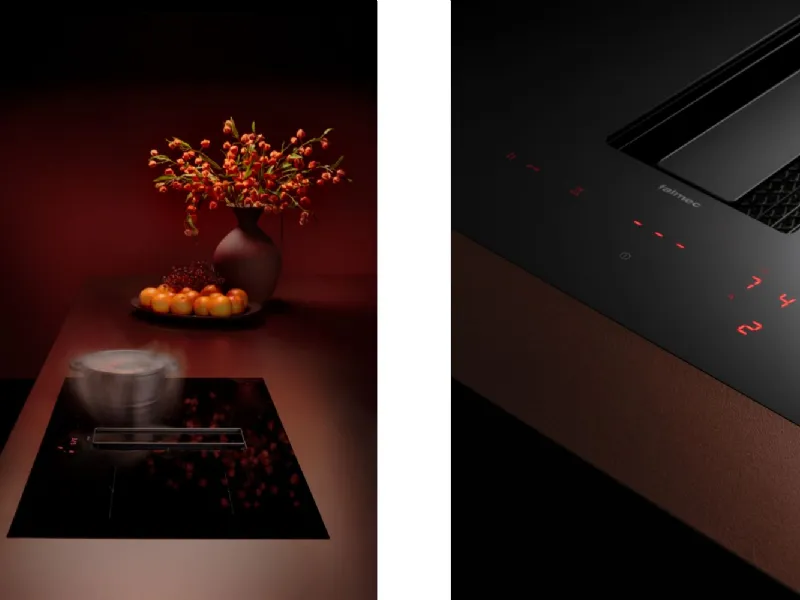 Design e funzionalità del piano cottura con aspirazione integrata Zero di Falmec
